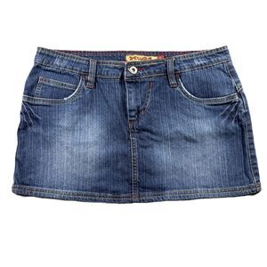 Mudd Vintage Y2K Denim Micro Mini Skirt Jean Short Boho Preppy Blue L/XL H286